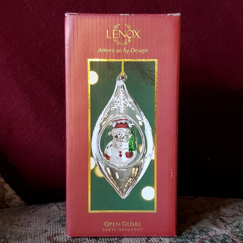 Lenox Open Globe Santa Ornament, Glass, 5"